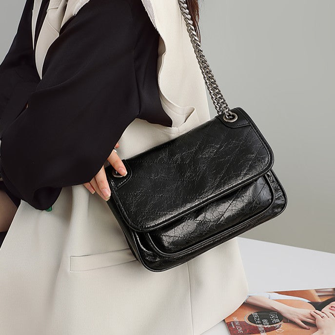 Tramp-style handbag, autumn/winter collection crossbody/shoulder bag with chain strap, genuine leather messenger bag for women