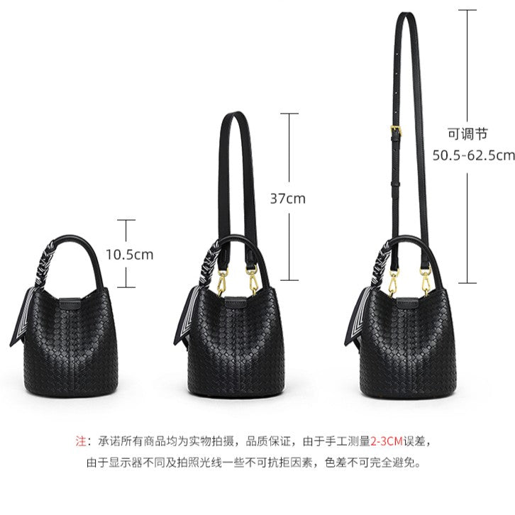 Bucket bag, genuine leather women's bag, crossbody bag, small bag, high-end woven bag, handbag.