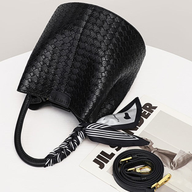 Bucket bag, genuine leather women's bag, crossbody bag, small bag, high-end woven bag, handbag.