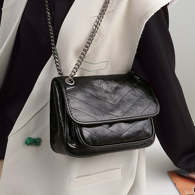 Tramp-style handbag, autumn/winter collection crossbody/shoulder bag with chain strap, genuine leather messenger bag for women