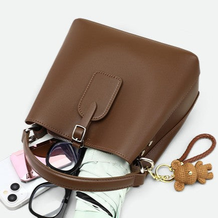 New women's bucket bag, genuine leather handbag, popular autumn/winter style, large capacity single shoulder, tote, and crossbody bag.