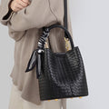 Bucket bag, genuine leather women's bag, crossbody bag, small bag, high-end woven bag, handbag.