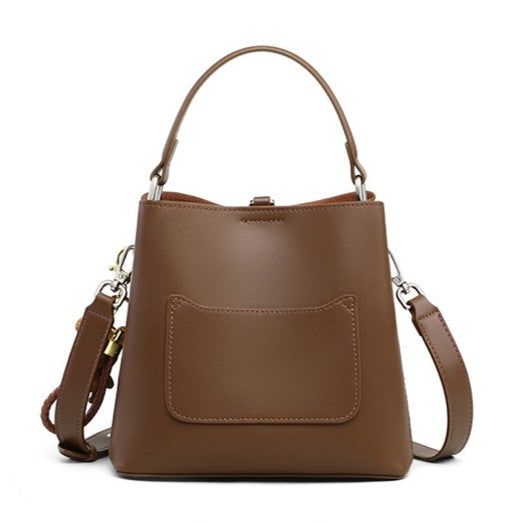 New women's bucket bag, genuine leather handbag, popular autumn/winter style, large capacity single shoulder, tote, and crossbody bag.