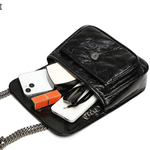 Tramp-style handbag, autumn/winter collection crossbody/shoulder bag with chain strap, genuine leather messenger bag for women