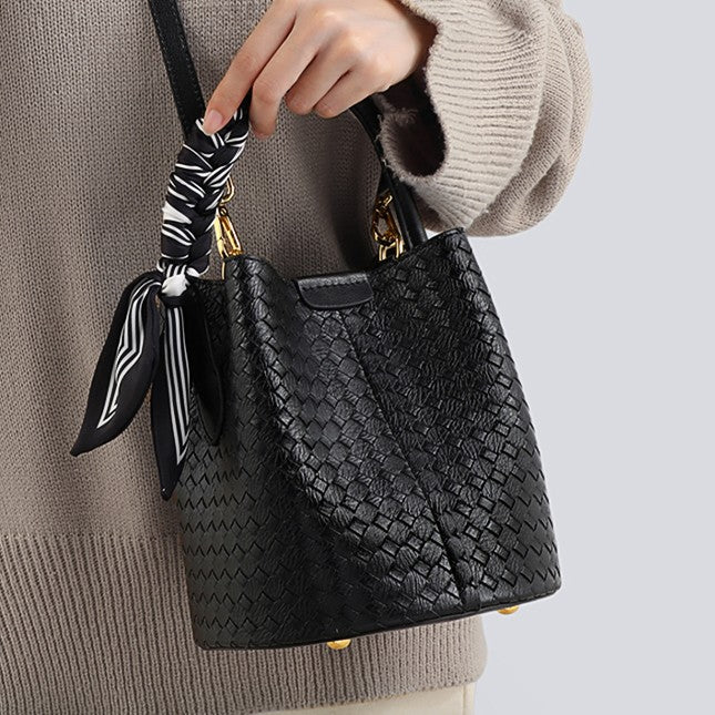 Bucket bag, genuine leather women's bag, crossbody bag, small bag, high-end woven bag, handbag.
