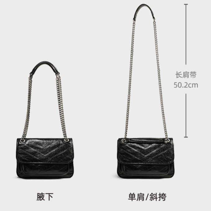 Tramp-style handbag, autumn/winter collection crossbody/shoulder bag with chain strap, genuine leather messenger bag for women