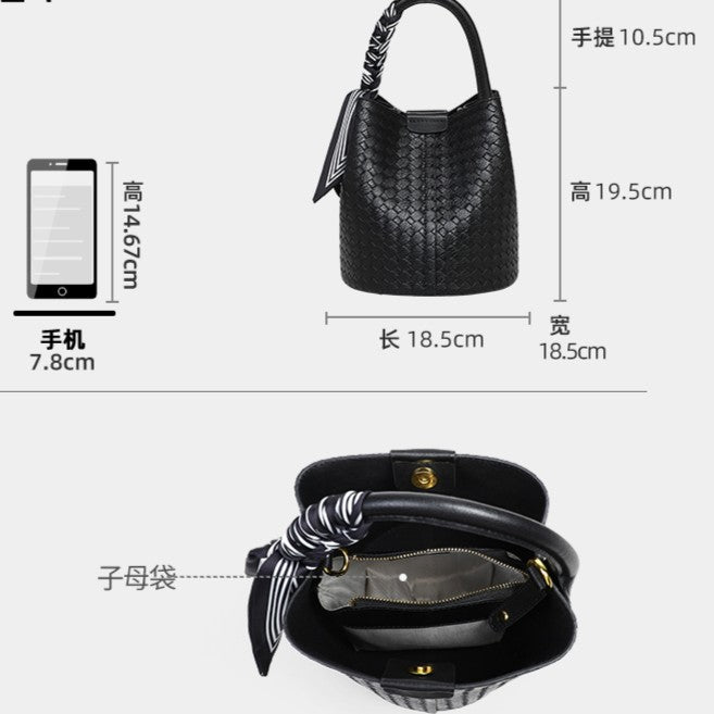Bucket bag, genuine leather women's bag, crossbody bag, small bag, high-end woven bag, handbag.