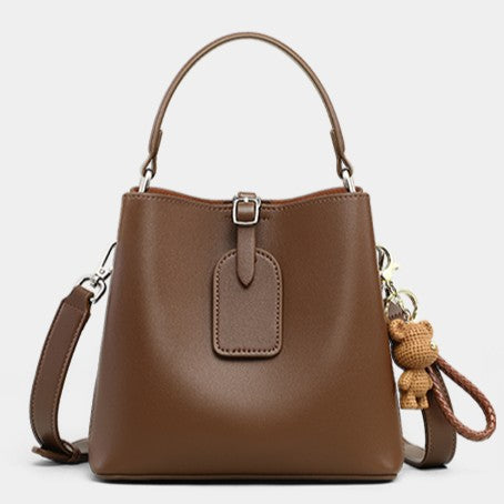New women's bucket bag, genuine leather handbag, popular autumn/winter style, large capacity single shoulder, tote, and crossbody bag.